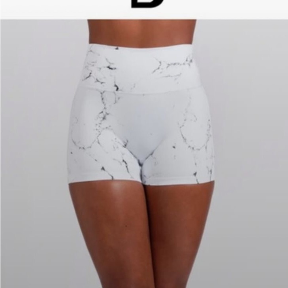 BuffBunny High Waist White Marble Shorts